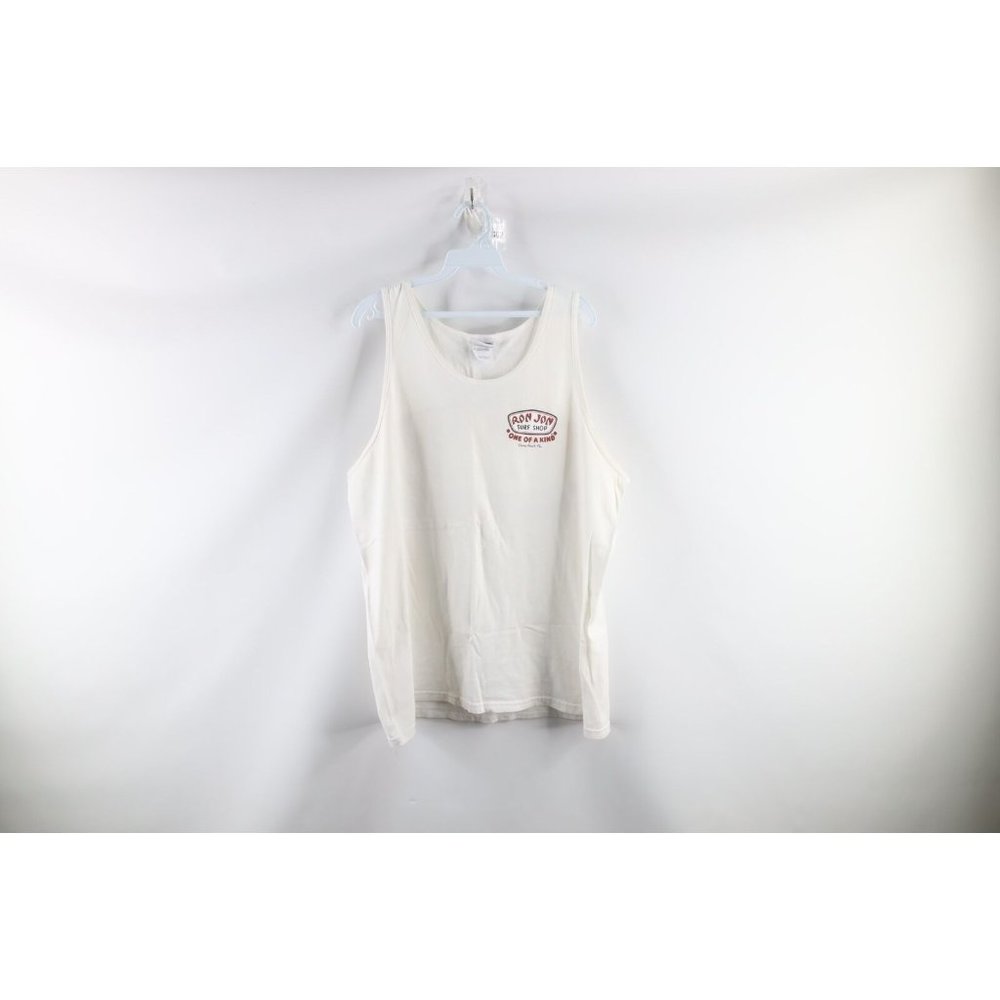 Vintage Ron Jon Surf Shop Mens XL Spell Out Double Side Tank Top T-Shirt White
